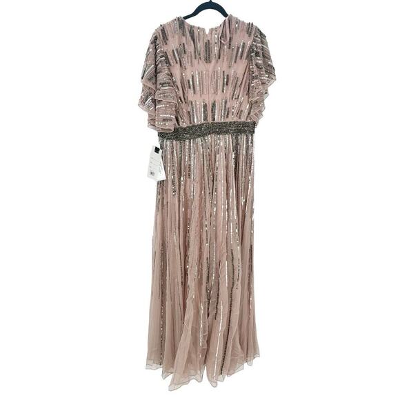 Mac Duggal Sequin Flutter Sleeve Maxi Gown Vintage Rose Size 12 NWT - Picture 9 of 11